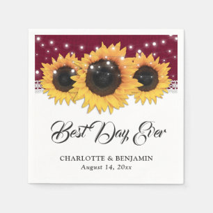 Guardanapo De Papel Casamento Rustic Burgundy Burlap Lace Sunflower