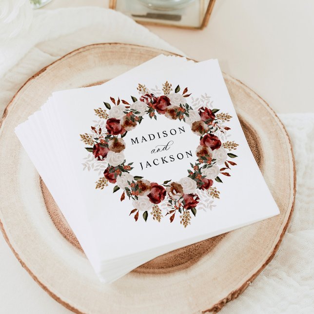 Guardanapo De Papel Casamento Rustic Burgundy e Ivory Rosas (Criador carregado)