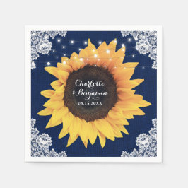 Guardanapo De Papel Casamento Rustic Burlap Lace Marinho Blue and Sunf
