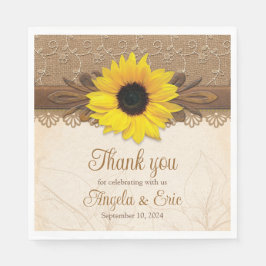 Guardanapo De Papel Casamento Rustic Burlap Lace Wood Sunflower