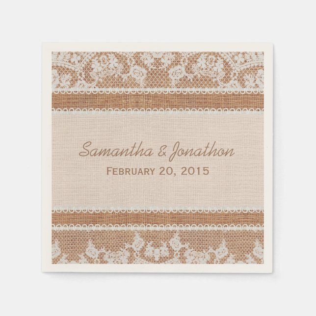 Guardanapo De Papel Casamento Rustic Burlap & White Lace (Frente)