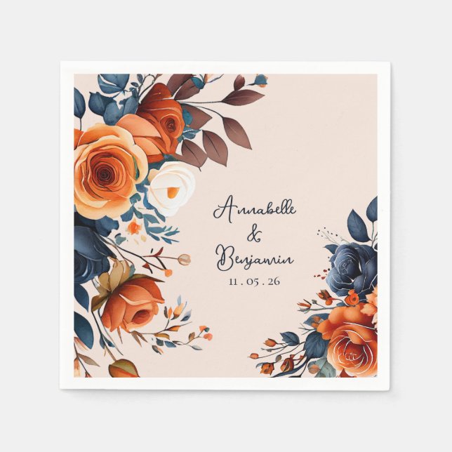 Guardanapo De Papel Casamento Rustic Burnt Orange and Blue (Frente)