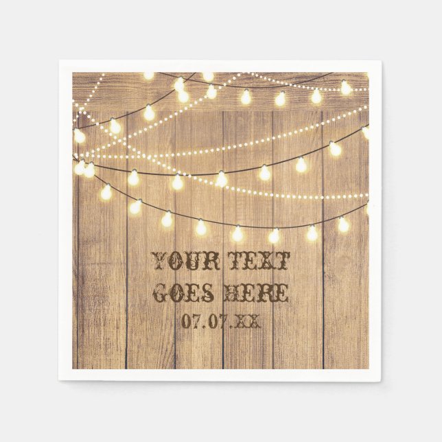 Guardanapo De Papel Casamento Rustic Country Western Wood & Lights (Frente)