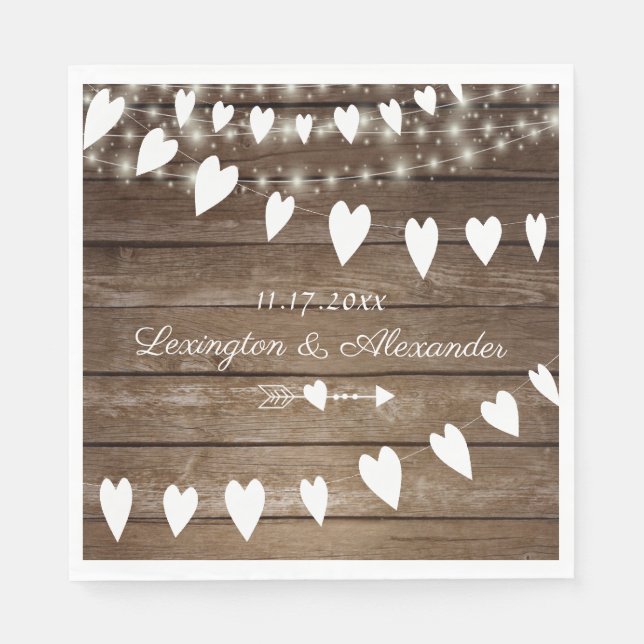 Guardanapo De Papel Casamento Rustic Country Wood and String Of Lights (Frente)