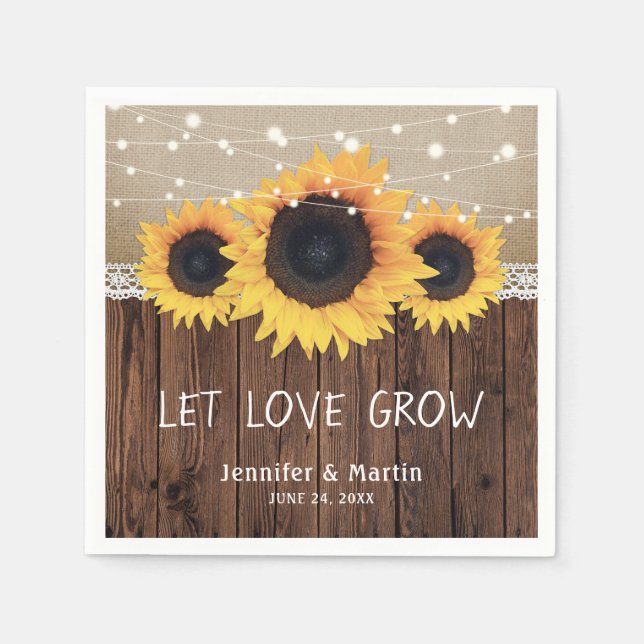 Guardanapo De Papel Casamento Rustic Country Wood Burlap Lace Sunflowe (Frente)