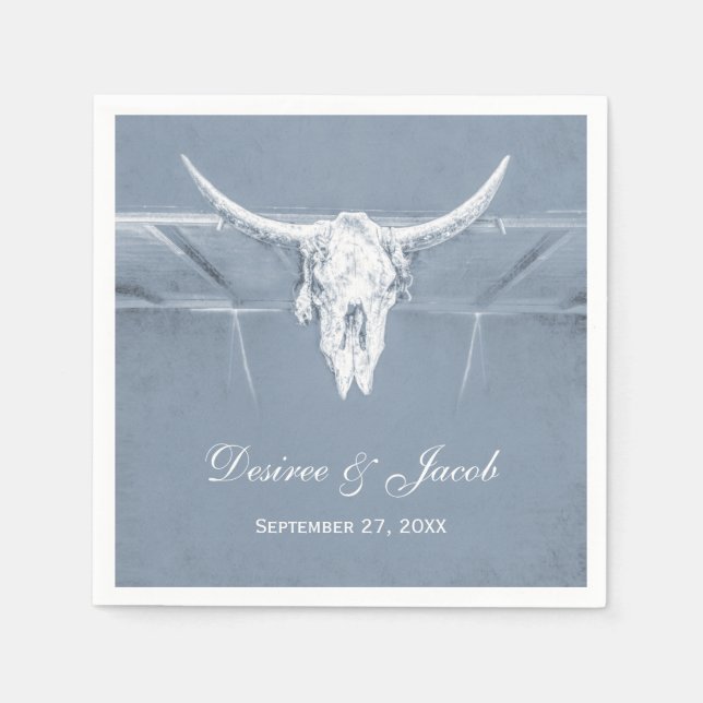 Guardanapo De Papel Casamento Rustic Dusty Blue Cow West Skull (Frente)