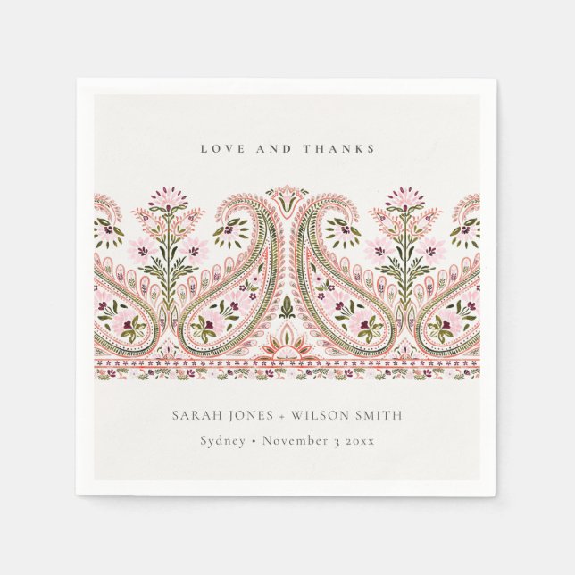 Guardanapo De Papel Casamento Rustic Green Floral Paisley Motif (Frente)