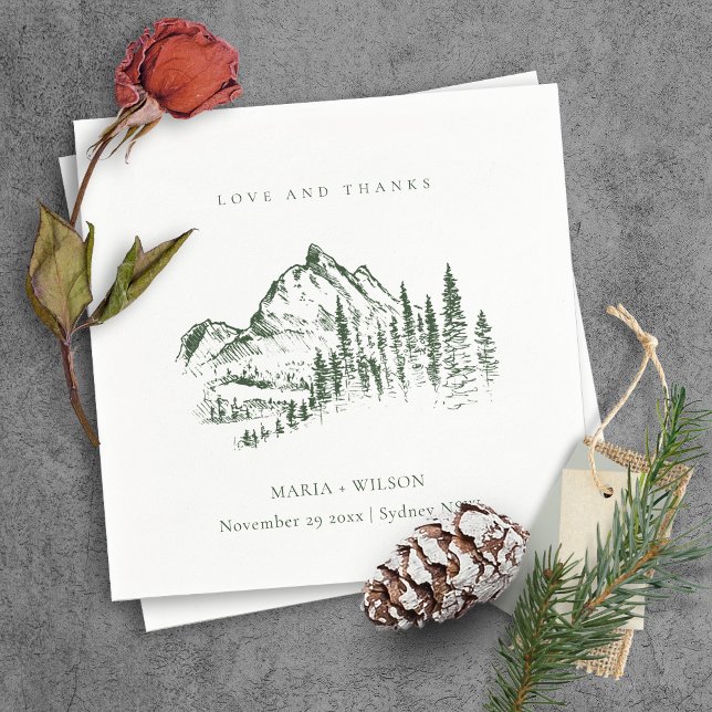 Guardanapo De Papel Casamento Rustic Green Pine Woods Mountain Sketch (Criador carregado)
