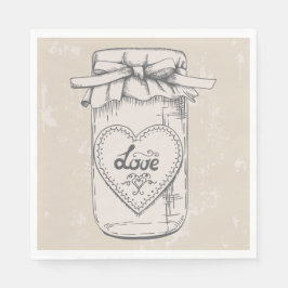 Guardanapo De Papel Casamento Rustic Mason Jar Love Heart Tan Brown