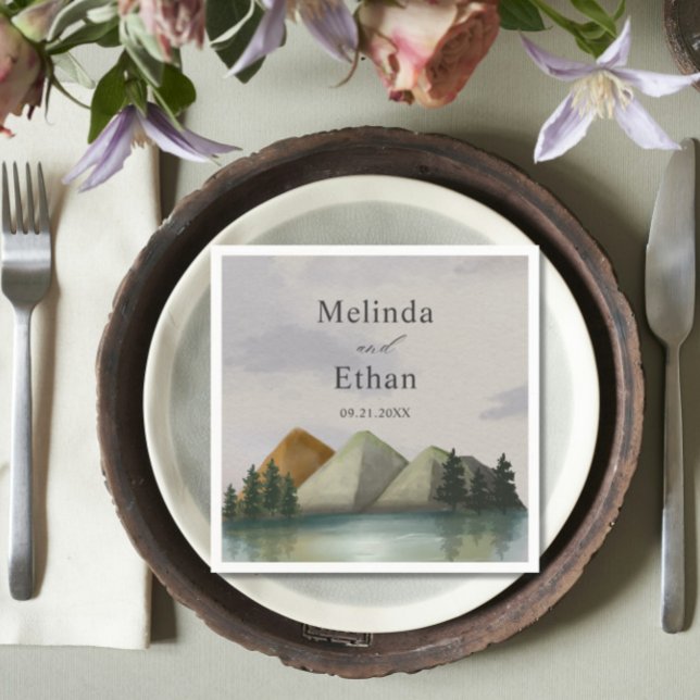 Guardanapo De Papel Casamento Rustic Mountain & Lake Evergreen (Criador carregado)