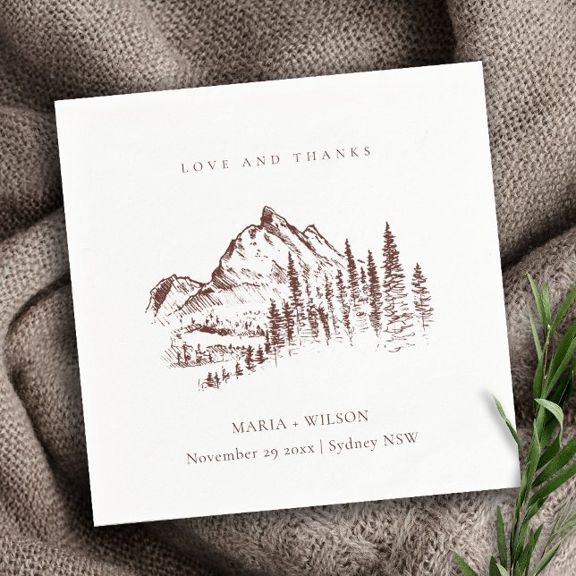 Guardanapo De Papel Casamento Rustic Rust Pine Woods Mountain Sketch (Criador carregado)