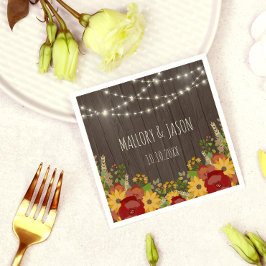 Guardanapo De Papel Casamento Rustic String Lights & Sunflower