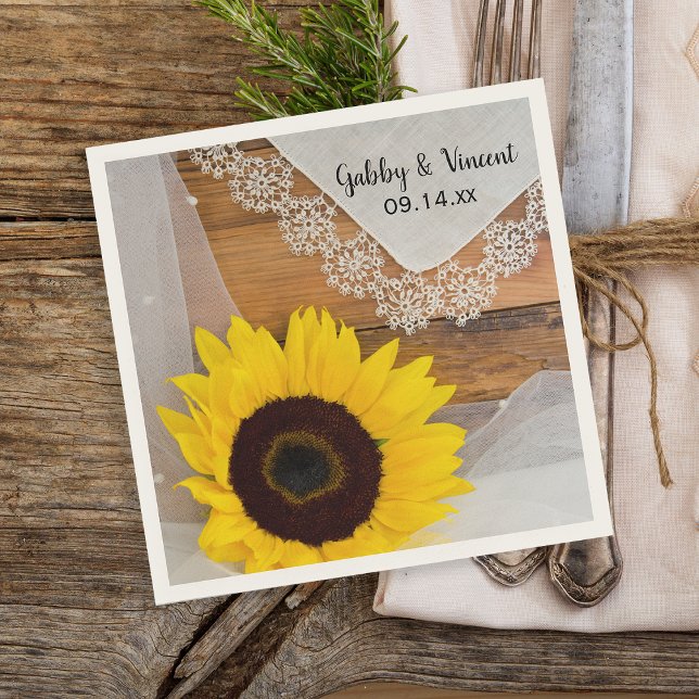 Guardanapo De Papel Casamento Rustic Sunflower and Lace Country (Criador carregado)