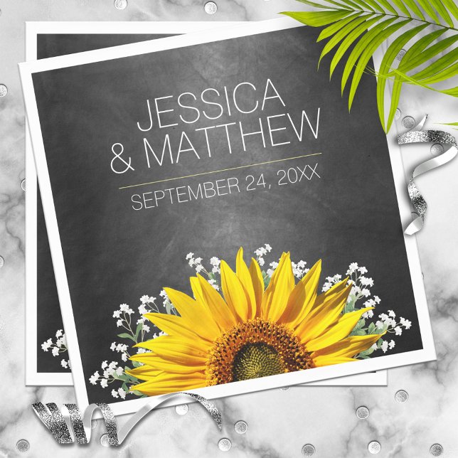 Guardanapo De Papel Casamento Rustic Sunflower Chalkboard (Criador carregado)