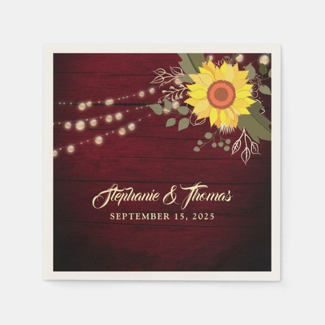 Guardanapo De Papel Casamento Rustic Sunflower Napkins (Frente)