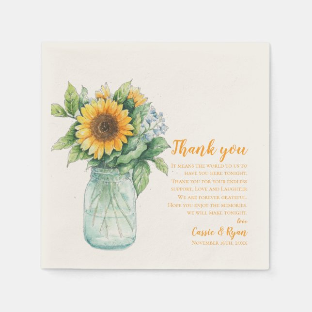 Guardanapo De Papel Casamento Rustic Sunflower - Obrigado Mensagem (Frente)