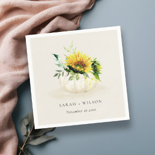Guardanapo De Papel Casamento Rustic Sunflower Pumpkin Floral Watercol