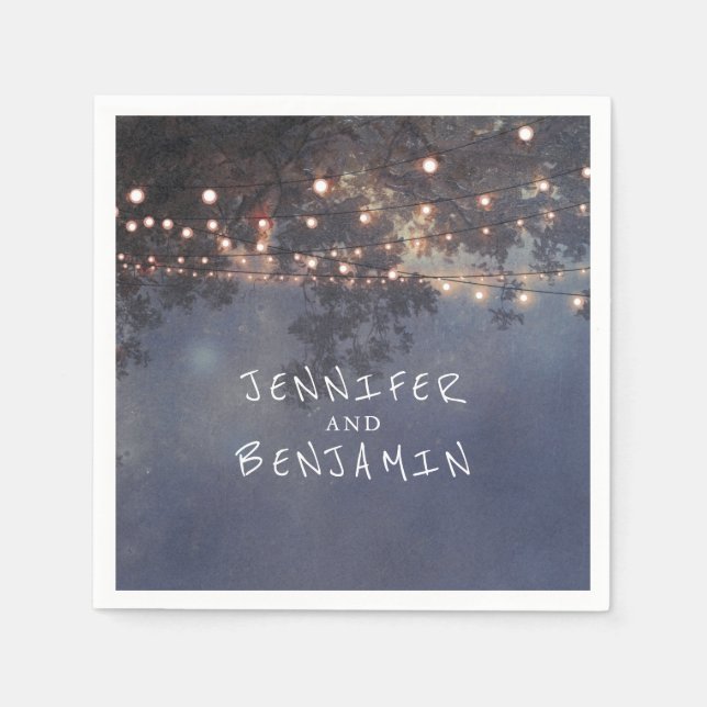 Guardanapo De Papel Casamento Rustic Tree Branches and Lights (Frente)