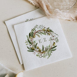 Guardanapo De Papel Casamento Rustic Watercolor Olive Wreath