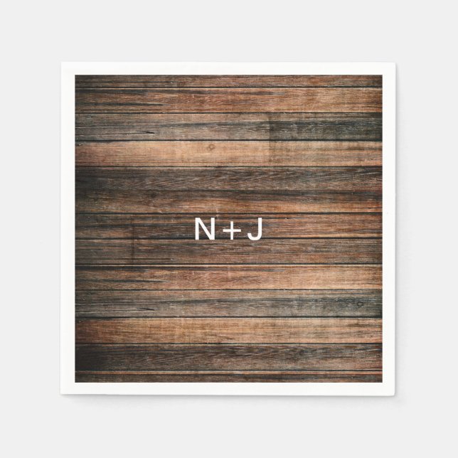 Guardanapo De Papel Casamento Rustic Weathered Wood Brown Barn Country (Frente)