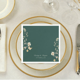 Guardanapo De Papel Casamento Rustic Wildflower Frame Emerald Green