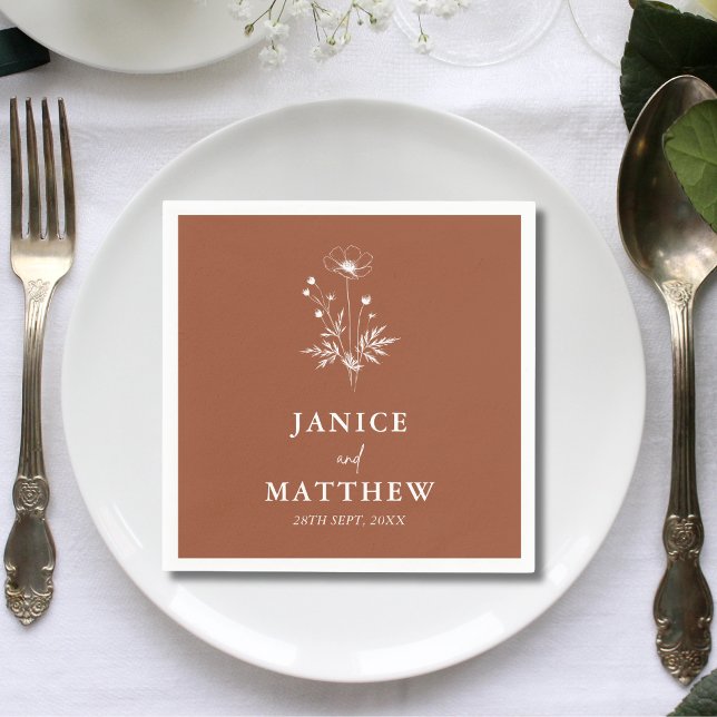 Guardanapo De Papel Casamento Rustic Wildflower Terracotta Boho (Criador carregado)