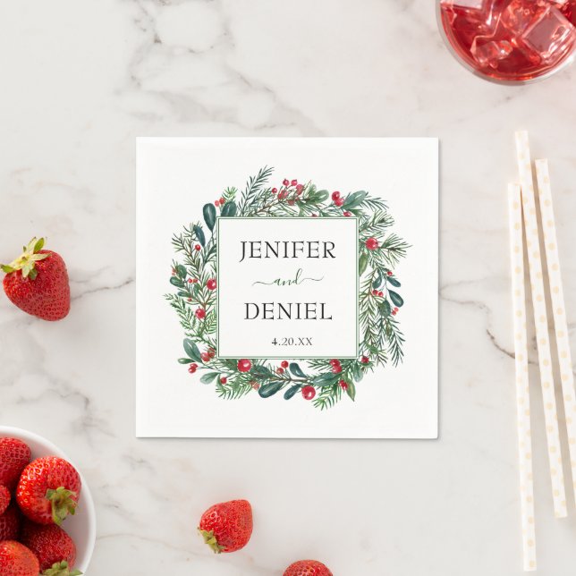 Guardanapo De Papel Casamento Rustic Winter Berry Pine Greenery (Insitu)