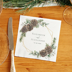 Guardanapo De Papel Casamento Rustic Winter Pine Cone Greenery