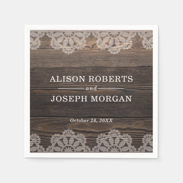 Guardanapo De Papel Casamento Rustic Wood Lace (Frente)