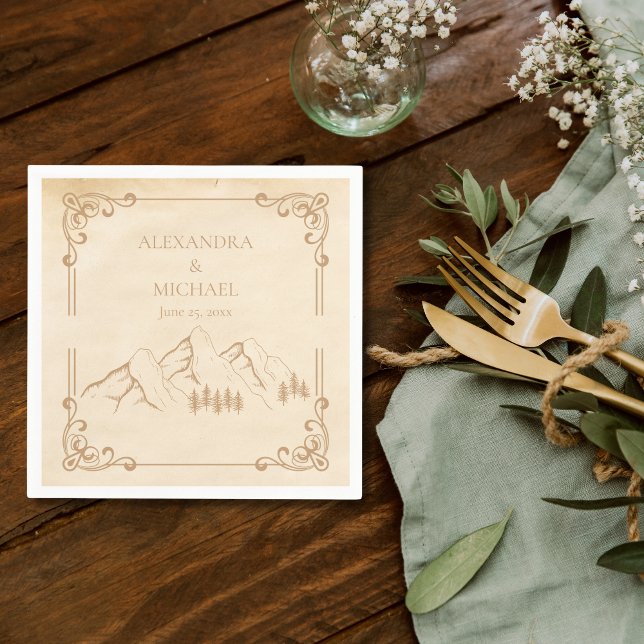 Guardanapo De Papel Casamento Rustic Woods Mountain Sketch (Criador carregado)