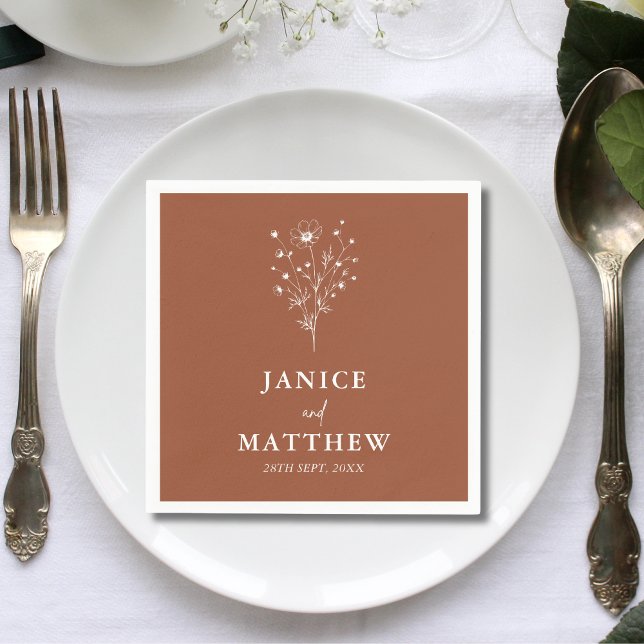 Guardanapo De Papel Casamento Rústico Boho Laranja Queimada (Rustic burnt orange boho wedding napkins add warm charm and a personalized touch to tables)