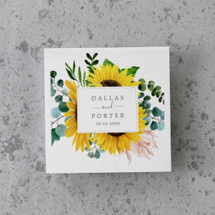 Guardanapo De Papel Casamento Rústico com Girassóis e Eucalipto