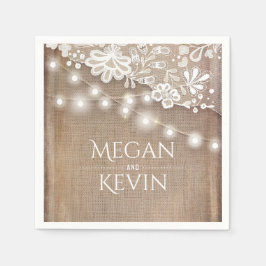 Guardanapo De Papel Casamento Rústico de Burlap e String Lights