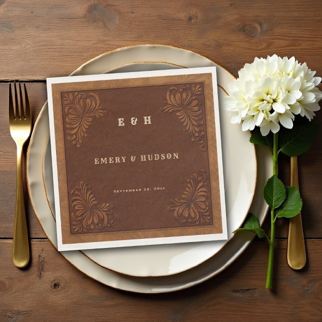 Guardanapo De Papel Casamento Rústico de Terracota com Estilo Country  (country rustic cowboy wedding napkin faux tooled leather terracotta rust western barn)