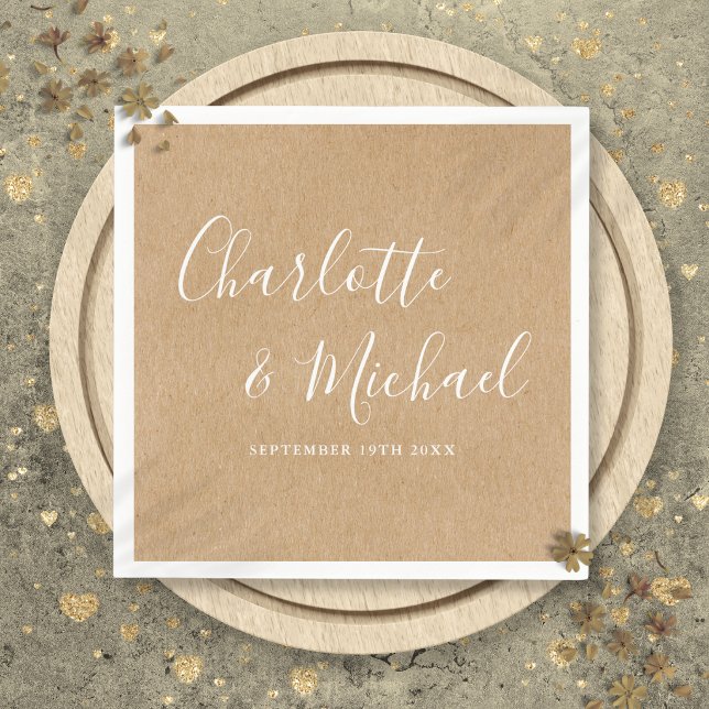 Guardanapo De Papel Casamento Rústico Elegante Kraft Assinatura (Elegant Rustic Kraft Signature Wedding Napkins)