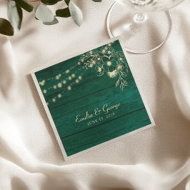 Guardanapo De Papel Casamento Rústico em Verde Esmeralda de Madeira