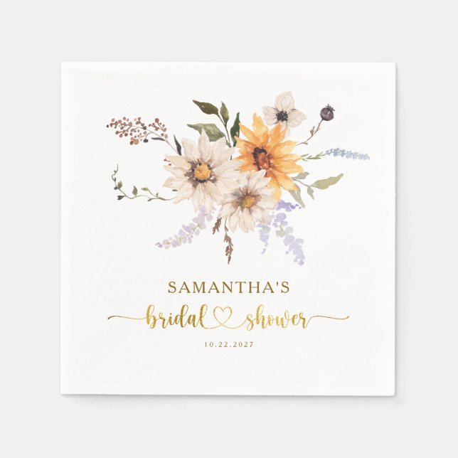 Guardanapo De Papel Casamento Rústico Girassóis Banhos de Noiva  (Frente)