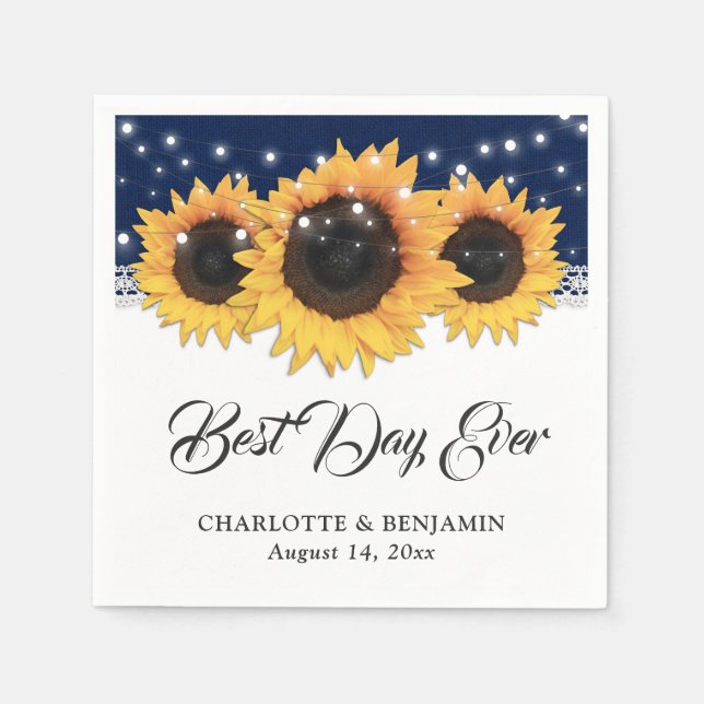 Guardanapo De Papel Casamento Rústico Marinho Azul Burlap Lace Girasso (Frente)