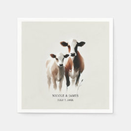 Guardanapo De Papel Casamento Rústico Minimalista de Vacas em Aquarela