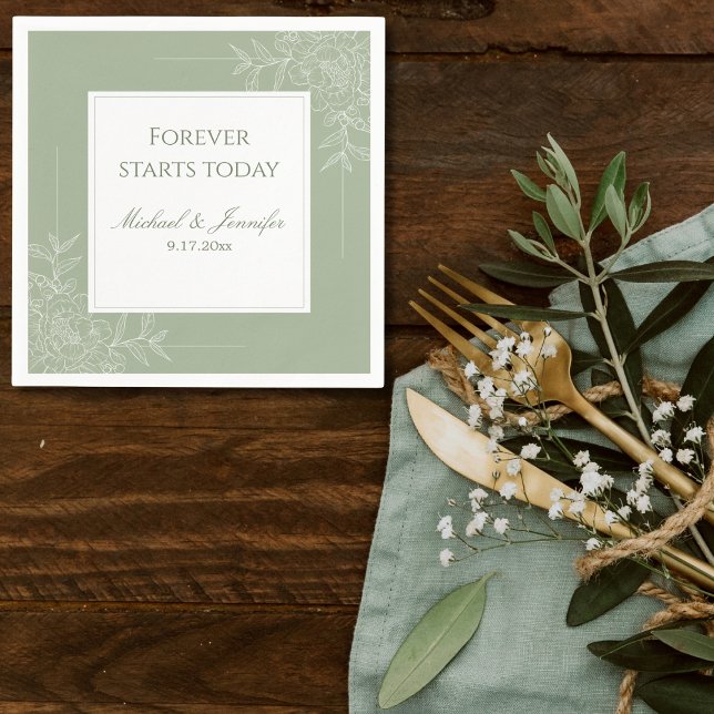 Guardanapo De Papel Casamento Rústico Sage Verde e Branco Moderno (Criador carregado)