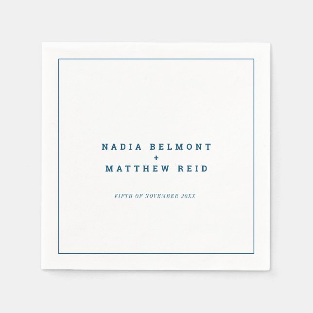 Guardanapo De Papel Casamento simples, branco-azul-marinho mínimo (Frente)