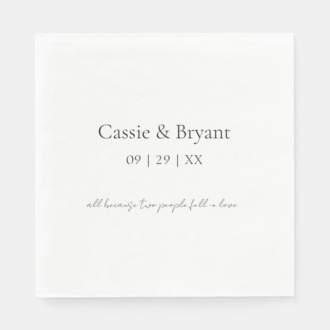 Guardanapo De Papel Casamento Simples Branco e Negro Elegante Moderno (Frente)