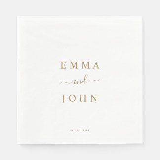 Guardanapo De Papel Casamento simples branco e personalizado Dourado