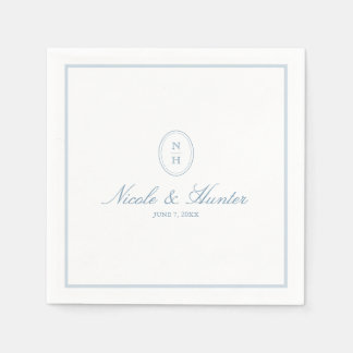 Guardanapo De Papel Casamento Simples com Crista Monograma Poeira Azul