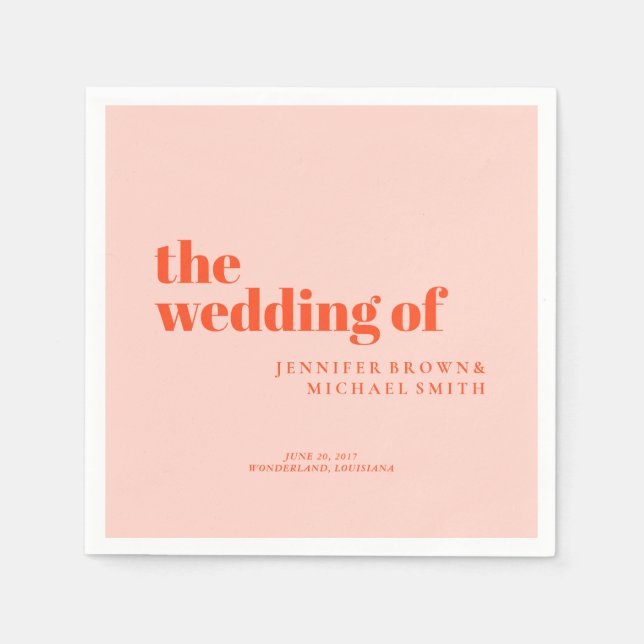 Guardanapo De Papel Casamento Simples com Swash Laranja Rosa Minimalis (Frente)