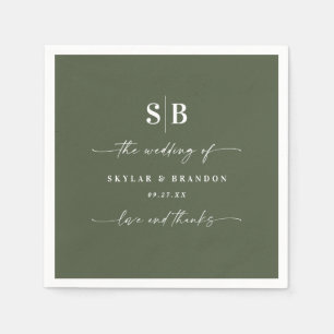 Guardanapo De Papel Casamento Simples Cor Sólida Verde Escuro Monogra