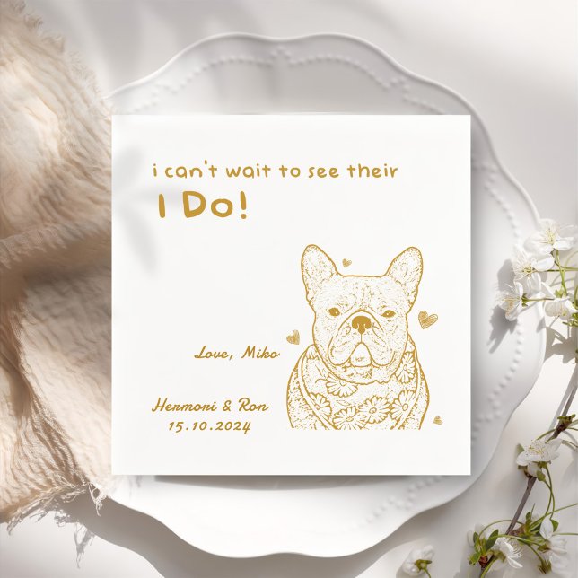 Guardanapo De Papel Casamento Simples de Cachorro Personalizado Dourad (Criador carregado)