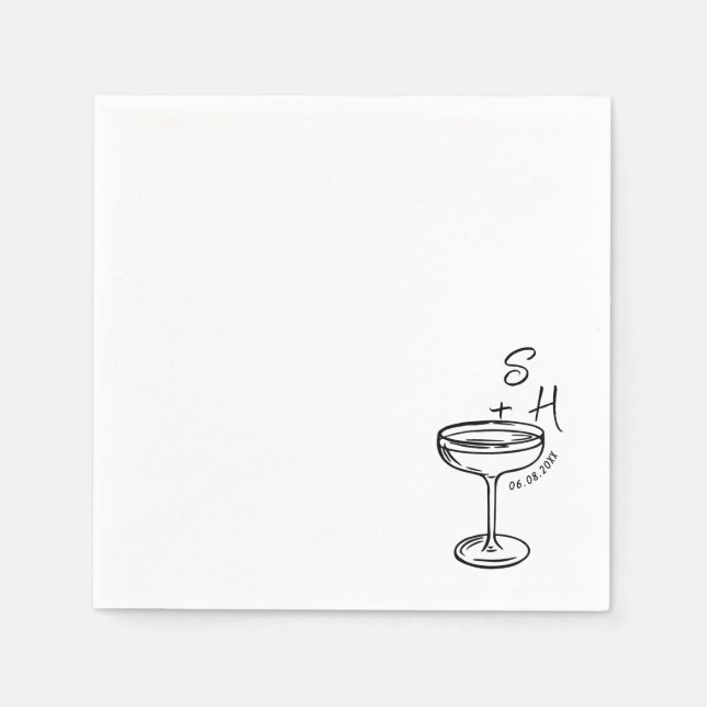 Guardanapo De Papel Casamento Simples de Cocktail Desenhado Mão (Frente)