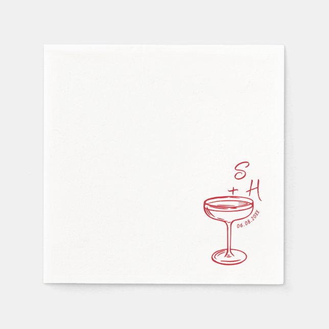 Guardanapo De Papel Casamento Simples de Cocktail Desenhado Mão (Frente)