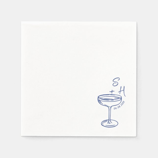 Guardanapo De Papel Casamento Simples de Cocktail Desenhado Mão (Frente)